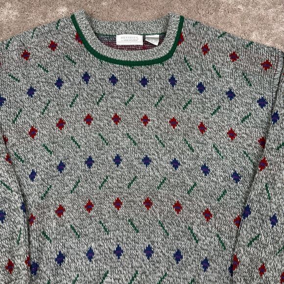 VTG 90s Van Heusen Grandpa Sweater Size XL Geometric Diamond Acrylic Knit - Picture 2 of 4
